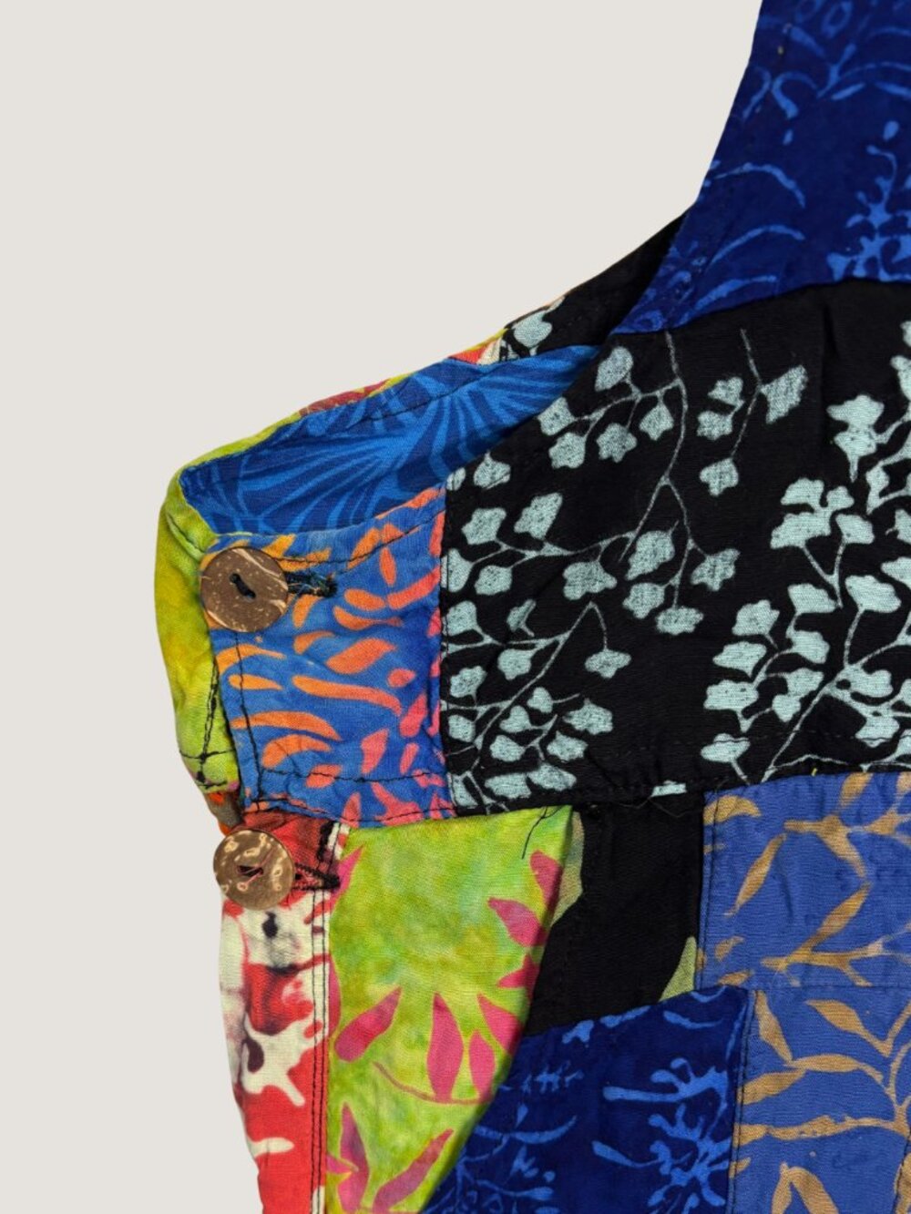Mexicali Blues Boho Rainbow Patchwork Overalls Batik Festival Romper Size L - Picture 6 of 8